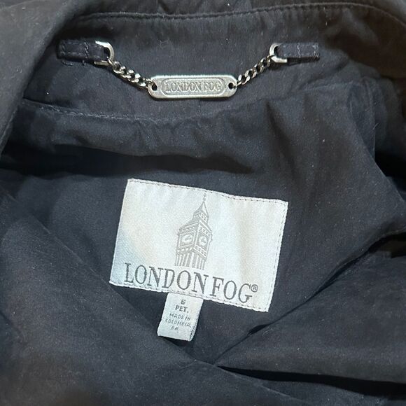 London Fog Black Long Double Breasted Trench Coat w/ Matching Belt Size 6P - Picture 14 of 15